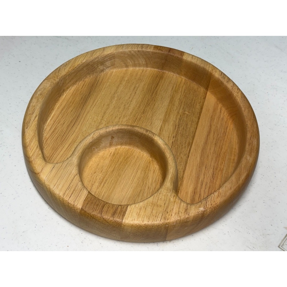 Wood Chip Dip Bowl Dish Platter Selandia Designs Hardwood Thialand 12" - Picture 4 of 6